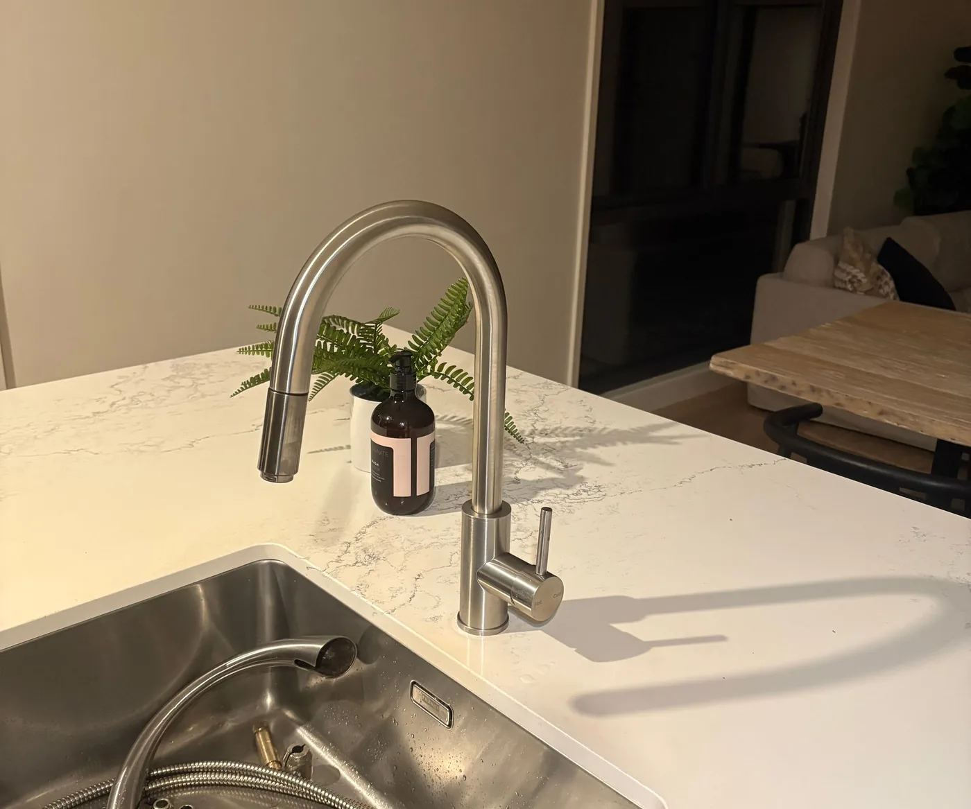 Finished kitchen tap and sink after plumbing work